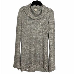 Cremieux Silver Sequined Cowl Neck Sweater. Cute!
